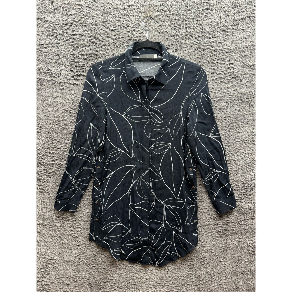 Mint Velvet Summers Print Longline Long Sleeve Shirt Black Womens Size 8